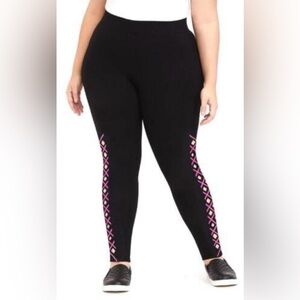 Torrid Black Leggings with Pink Crisscross Detail